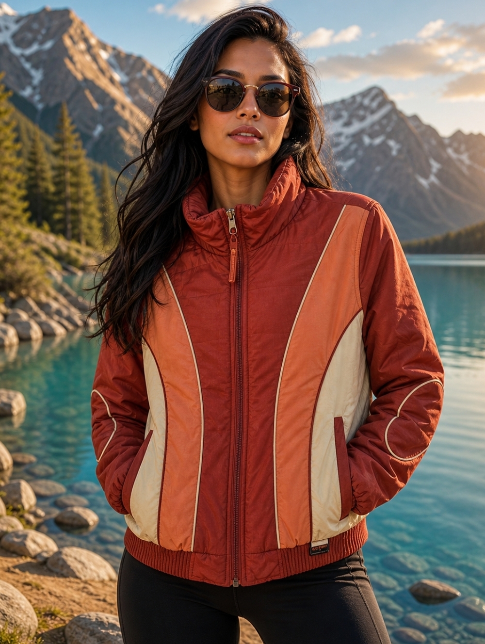 Billabong  Lightweight Jacket Women M Retro Colorblock Orange Cream Gorpcore